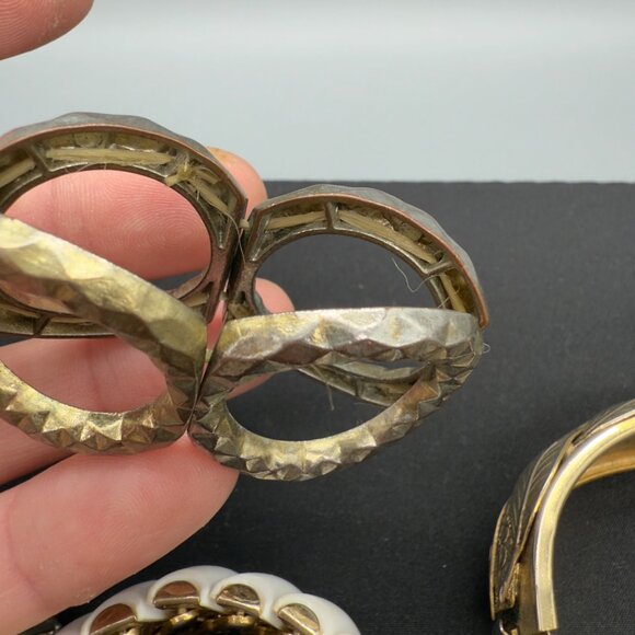 Vtg Chunky Bracelet Bangle Clamper Lot Gold Tone Silver Tone Beaded Chain Link - Picture 16 of 16